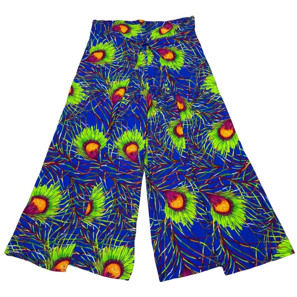Wide Leg Open Wrap Layered Pant Smocked Palazzo Tropical Peacock Women XL
